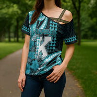 Personalised Hawaii Kapolei High School Cross Shoulder Shirt Tribal Tattoo With Hibiscus Flowers