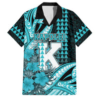 Personalised Hawaii Kapolei High School Family Matching Tank Maxi Dress and Hawaiian Shirt Tribal Tattoo With Hibiscus Flowers LT05 Dad's Shirt - Short Sleeve Dark Teal - Polynesian Pride