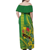 Personalised Hawaii Leilehua High School Family Matching Off Shoulder Maxi Dress and Hawaiian Shirt Tribal Tattoo With Hibiscus Flowers