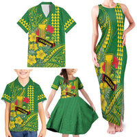 Personalised Hawaii Leilehua High School Family Matching Tank Maxi Dress and Hawaiian Shirt Tribal Tattoo With Hibiscus Flowers