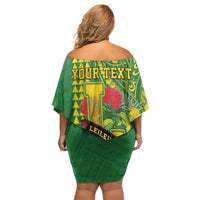 Personalised Hawaii Leilehua High School Off Shoulder Short Dress Tribal Tattoo With Hibiscus Flowers