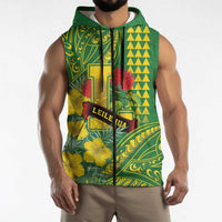 Personalised Hawaii Leilehua High School Sleeveless Zip Hoodie Tribal Tattoo With Hibiscus Flowers
