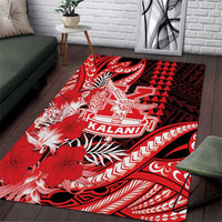 Hawaii Kalani High School Area Rug Tribal Tattoo With Hibiscus Flowers LT05 Red - Polynesian Pride