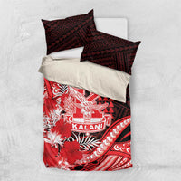 Hawaii Kalani High School Bedding Set Tribal Tattoo With Hibiscus Flowers LT05 US Twin 172cm x 218cm Red - Polynesian Pride