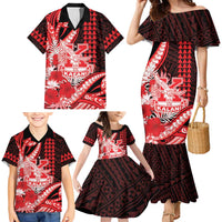Personalised Hawaii Kalani High School Family Matching Mermaid Dress and Hawaiian Shirt Tribal Tattoo With Hibiscus Flowers