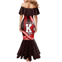 Personalised Hawaii Kalani High School Family Matching Mermaid Dress and Hawaiian Shirt Tribal Tattoo With Hibiscus Flowers