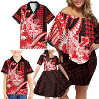 Personalised Hawaii Kalani High School Family Matching Off Shoulder Short Dress and Hawaiian Shirt Tribal Tattoo With Hibiscus Flowers