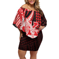 Personalised Hawaii Kalani High School Family Matching Off Shoulder Short Dress and Hawaiian Shirt Tribal Tattoo With Hibiscus Flowers