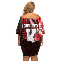 Personalised Hawaii Kalani High School Family Matching Off Shoulder Short Dress and Hawaiian Shirt Tribal Tattoo With Hibiscus Flowers