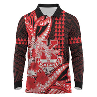 Personalised Hawaii Kalani High School Long Sleeve Polo Shirt Tribal Tattoo With Hibiscus Flowers