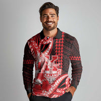 Personalised Hawaii Kalani High School Long Sleeve Polo Shirt Tribal Tattoo With Hibiscus Flowers