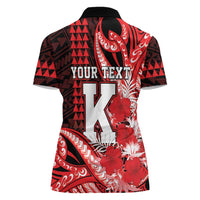 Personalised Hawaii Kalani High School Women Polo Shirt Tribal Tattoo With Hibiscus Flowers