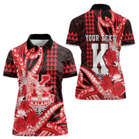 Personalised Hawaii Kalani High School Women Polo Shirt Tribal Tattoo With Hibiscus Flowers