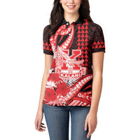 Personalised Hawaii Kalani High School Women Polo Shirt Tribal Tattoo With Hibiscus Flowers
