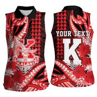 Personalised Hawaii Kalani High School Women Sleeveless Polo Shirt Tribal Tattoo With Hibiscus Flowers