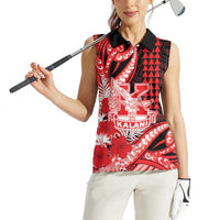 Personalised Hawaii Kalani High School Women Sleeveless Polo Shirt Tribal Tattoo With Hibiscus Flowers