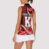 Personalised Hawaii Kalani High School Women Sleeveless Polo Shirt Tribal Tattoo With Hibiscus Flowers