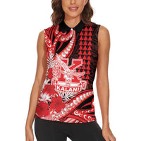 Personalised Hawaii Kalani High School Women Sleeveless Polo Shirt Tribal Tattoo With Hibiscus Flowers