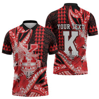 Personalised Hawaii Kalani High School Zipper Polo Shirt Tribal Tattoo With Hibiscus Flowers