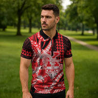 Personalised Hawaii Kalani High School Zipper Polo Shirt Tribal Tattoo With Hibiscus Flowers