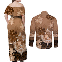 Tonga Emancipation Day Couples Matching Off Shoulder Maxi Dress and Long Sleeve Button Shirt Tongan Kupesi Ngatu Pattern Vintage Style LT05 - Polynesian Pride