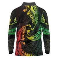 AAPI Heritage Month Long Sleeve Polo Shirt Kanaka Maoli Polynesian Tribal Wave