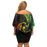 AAPI Heritage Month Off Shoulder Short Dress Kanaka Maoli Polynesian Tribal Wave
