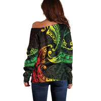 AAPI Heritage Month Off Shoulder Sweater Kanaka Maoli Polynesian Tribal Wave