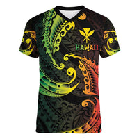 AAPI Heritage Month Women V-Neck T-Shirt Kanaka Maoli Polynesian Tribal Wave