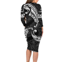 AAPI Heritage Month Family Matching Long Sleeve Bodycon Dress and Hawaiian Shirt American Samoa Polynesian Tribal Wave