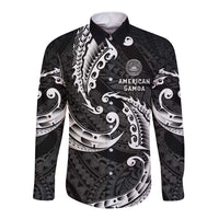 AAPI Heritage Month Long Sleeve Button Shirt American Samoa Polynesian Tribal Wave