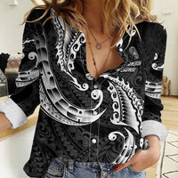 AAPI Heritage Month Women Casual Shirt American Samoa Polynesian Tribal Wave LT05 Female Black - Polynesian Pride