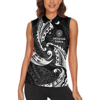AAPI Heritage Month Women Sleeveless Polo Shirt American Samoa Polynesian Tribal Wave