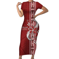 Tonga Language Week Short Sleeve Bodycon Dress Malo e Lelei Kupesi Ngatu Pattern