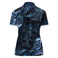 Aotearoa New Zealand Octopus Women Polo Shirt Silver Fern Maori Pattern