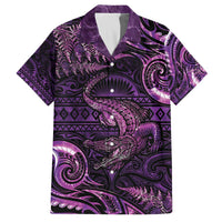 Aotearoa New Zealand Crocodile Family Matching Off The Shoulder Long Sleeve Dress and Hawaiian Shirt Silver Fern Maori Pattern LT05 Dad's Shirt - Short Sleeve Purple - Polynesian Pride