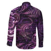 Aotearoa New Zealand Crocodile Family Matching Off The Shoulder Long Sleeve Dress and Hawaiian Shirt Silver Fern Maori Pattern LT05 - Polynesian Pride