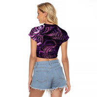 Aotearoa New Zealand Crocodile Raglan Cropped T Shirt Silver Fern Maori Pattern