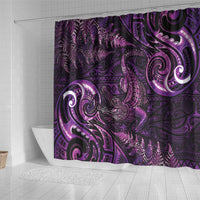 Aotearoa New Zealand Crocodile Shower Curtain Silver Fern Maori Pattern