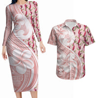 Samoa Teuila Couples Matching Long Sleeve Bodycon Dress and Hawaiian Shirt Pink Samoan Siapo Motifs LT05 Pink - Polynesian Pride