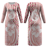 Samoa Teuila Couples Matching Long Sleeve Bodycon Dress and Long Sleeve Button Shirt Pink Samoan Siapo Motifs LT05 - Polynesian Pride