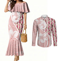 Samoa Teuila Couples Matching Mermaid Dress and Long Sleeve Button Shirt Pink Samoan Siapo Motifs LT05 Pink - Polynesian Pride