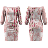 Samoa Teuila Couples Matching Off The Shoulder Long Sleeve Dress and Long Sleeve Button Shirt Pink Samoan Siapo Motifs LT05 - Polynesian Pride