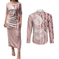 Samoa Teuila Couples Matching Puletasi and Long Sleeve Button Shirt Pink Samoan Siapo Motifs LT05 Pink - Polynesian Pride