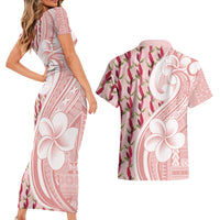 Samoa Teuila Couples Matching Short Sleeve Bodycon Dress and Hawaiian Shirt Pink Samoan Siapo Motifs