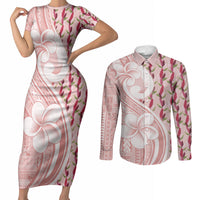 Samoa Teuila Couples Matching Short Sleeve Bodycon Dress and Long Sleeve Button Shirt Pink Samoan Siapo Motifs LT05 Pink - Polynesian Pride