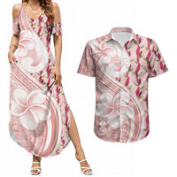 Samoa Teuila Couples Matching Summer Maxi Dress and Hawaiian Shirt Pink Samoan Siapo Motifs LT05 Pink - Polynesian Pride