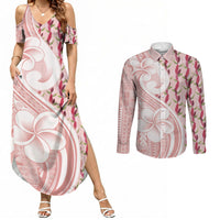 Samoa Teuila Couples Matching Summer Maxi Dress and Long Sleeve Button Shirt Pink Samoan Siapo Motifs LT05 Pink - Polynesian Pride