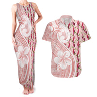 Samoa Teuila Couples Matching Tank Maxi Dress and Hawaiian Shirt Pink Samoan Siapo Motifs
