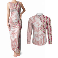 Samoa Teuila Couples Matching Tank Maxi Dress and Long Sleeve Button Shirt Pink Samoan Siapo Motifs LT05 Pink - Polynesian Pride